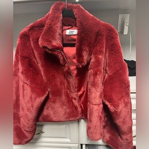 Tiger Mist Cropped Burgundy Faux Fur Jacket